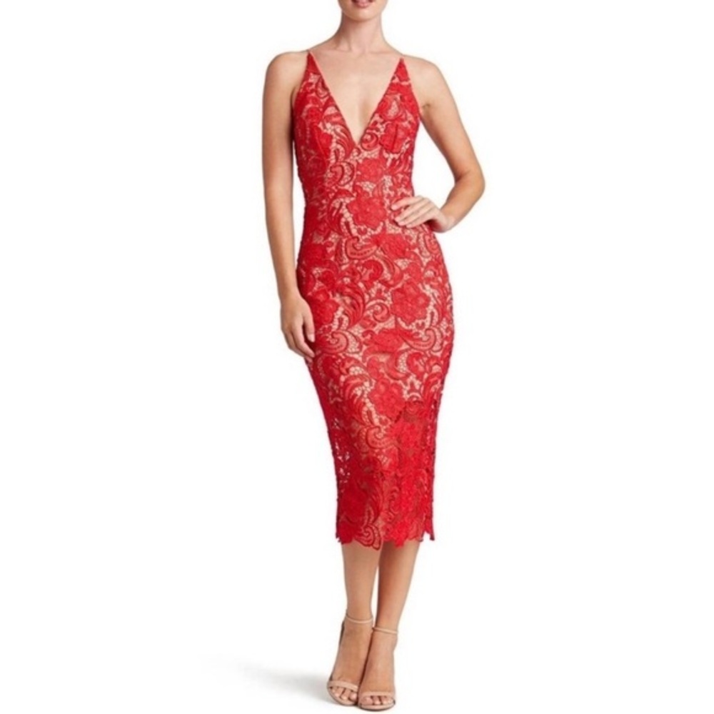 NWT Dress The Population Marie Cherry Lace Midi Dress